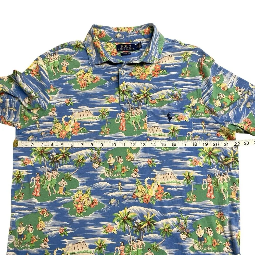 POLO RALPH LAUREN SHIRT HAWAIIAN HULA GIRL ALL OVER PRINT MENS M COTTON POLO